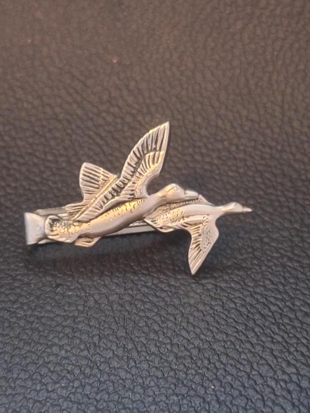 SWANK Silver Flying Ducks Tie Clip